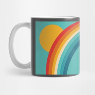 Retro Rainbow with Sun on Pale Blue Background Mug